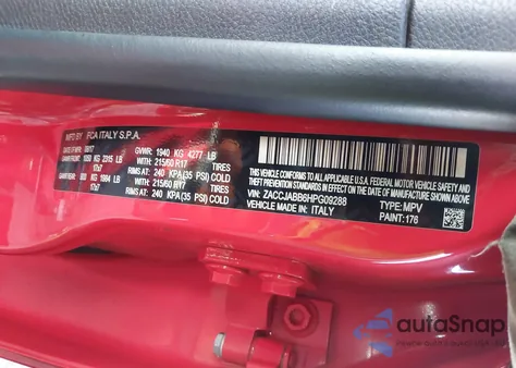 2017 Jeep Renegade Latitude Fwd z USA, uszkodzony, nr VIN ZACCJABB6HPG09288